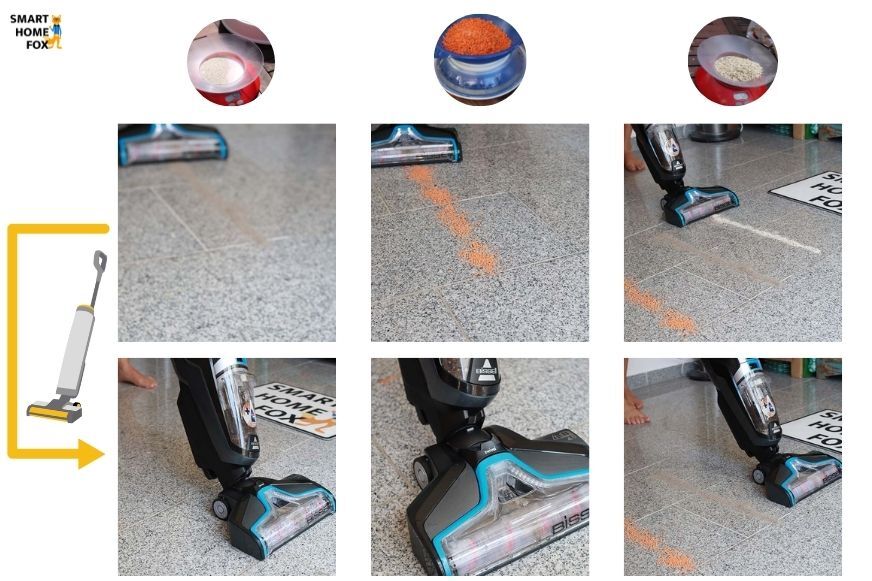 Vorher nachher Bilder vom Test mit trockenen Verschmutzungen